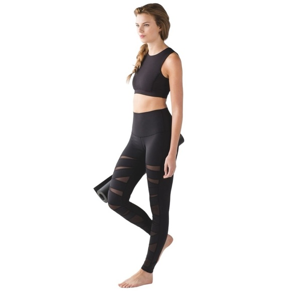 Lululemon Wunder Under Pant High Rise*Tech Mesh 28" Black Yoga 2 lace inset - Picture 2 of 16